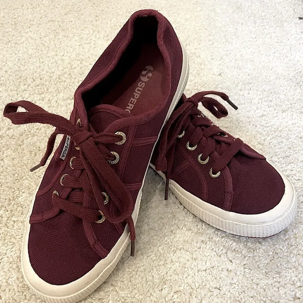 EUC SUPERGA burgundy platform sneakers Sz. 37.5 - Picture 1 of 6